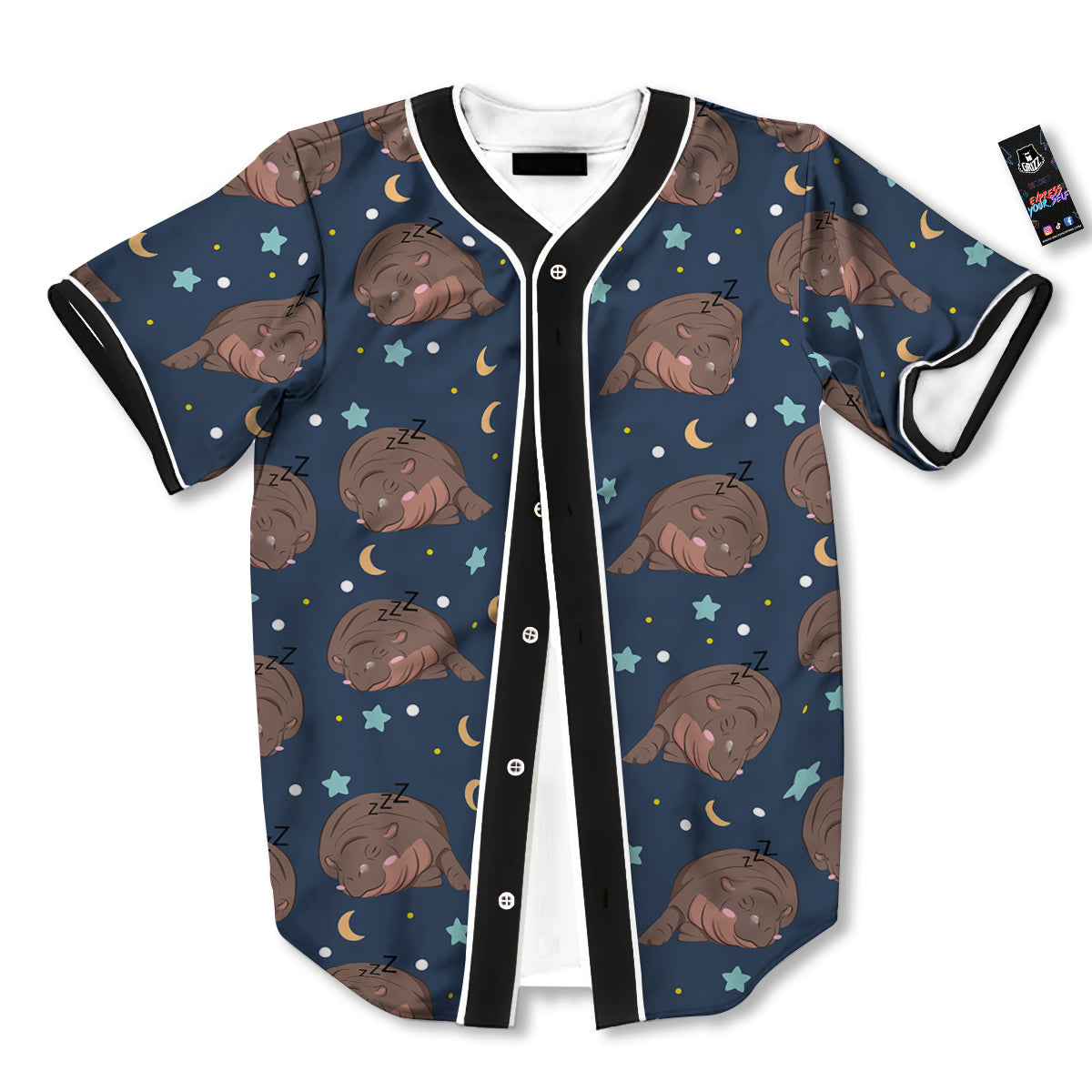 Moo Deng Hippo Sleeping Baseball Jersey-grizzshop