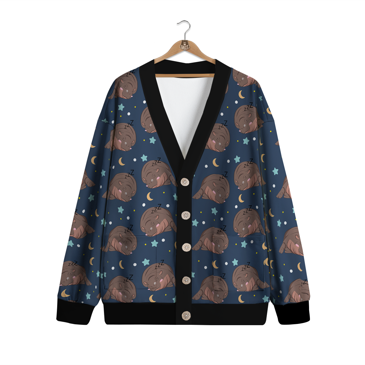 Moo Deng Hippo Sleeping Cardigan-grizzshop