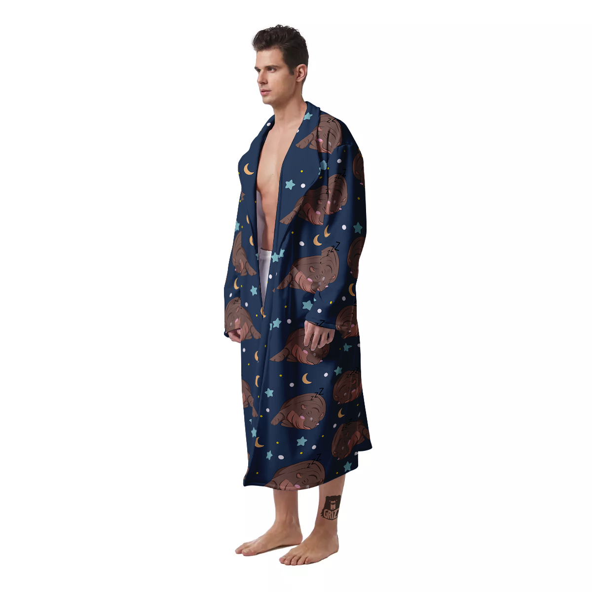 Moo Deng Hippo Sleeping Men's Robe-grizzshop