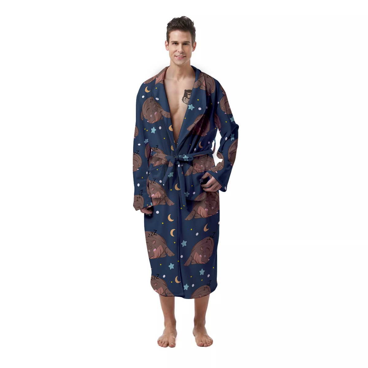 Moo Deng Hippo Sleeping Men's Robe-grizzshop
