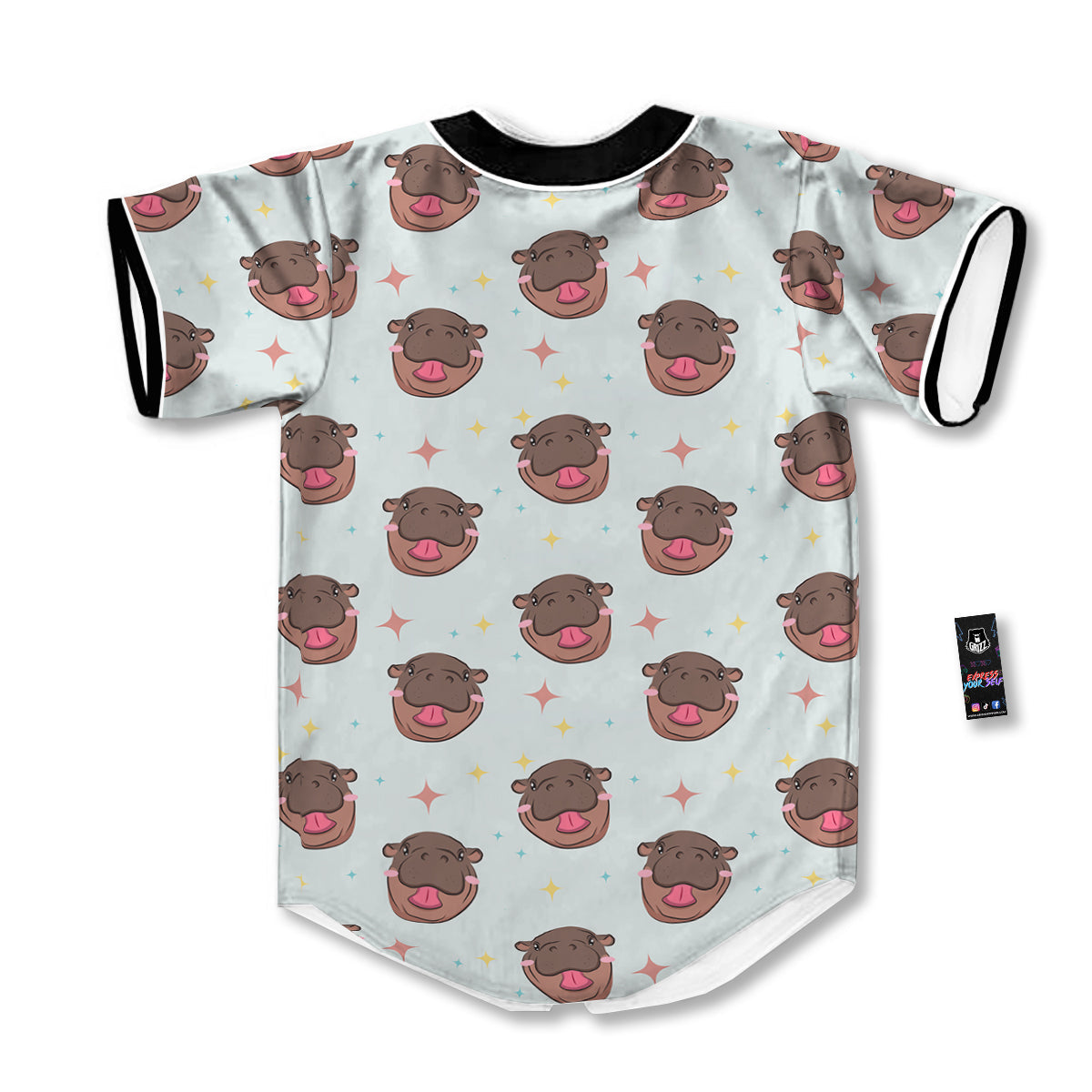 Moo Deng Hippo Smiling Baseball Jersey-grizzshop