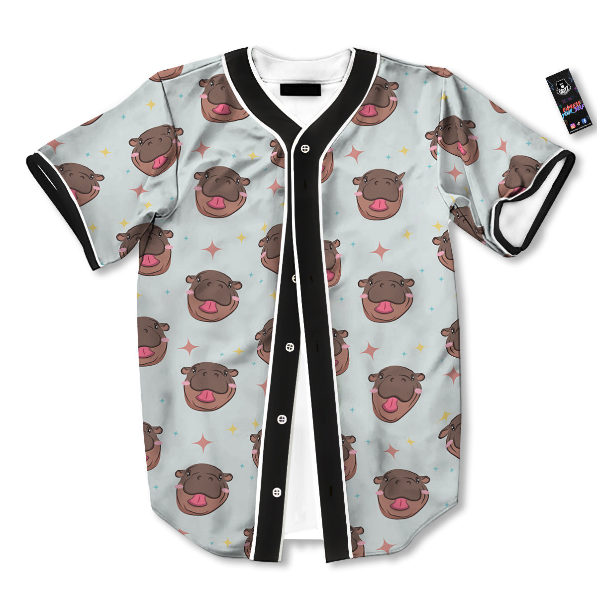 Moo Deng Hippo Smiling Baseball Jersey-grizzshop