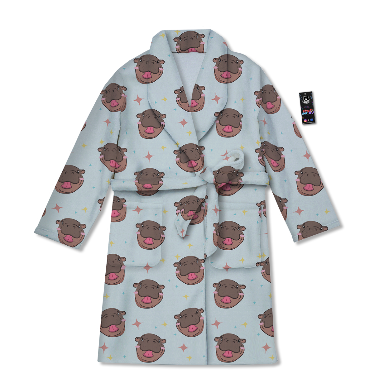 Moo Deng Hippo Smiling Bathrobe-grizzshop