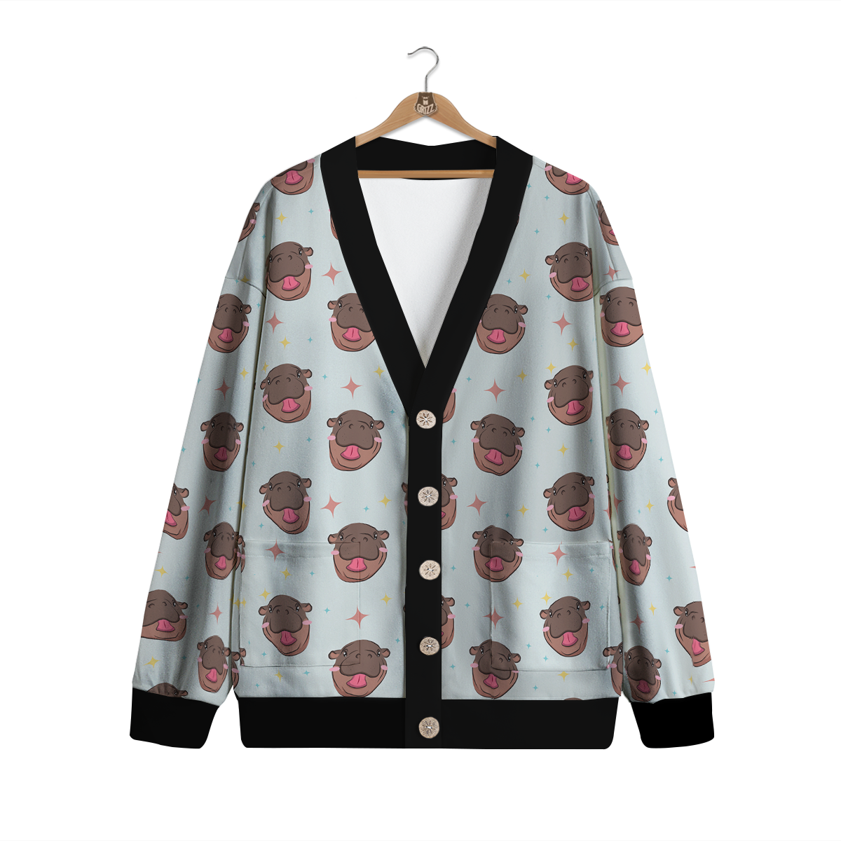 Moo Deng Hippo Smiling Cardigan-grizzshop