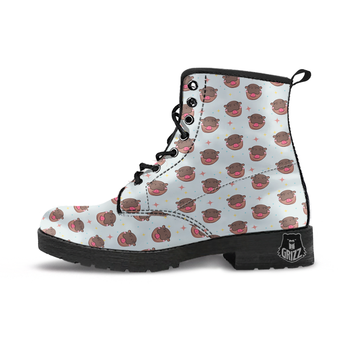 Moo Deng Hippo Smiling Leather Boots-grizzshop