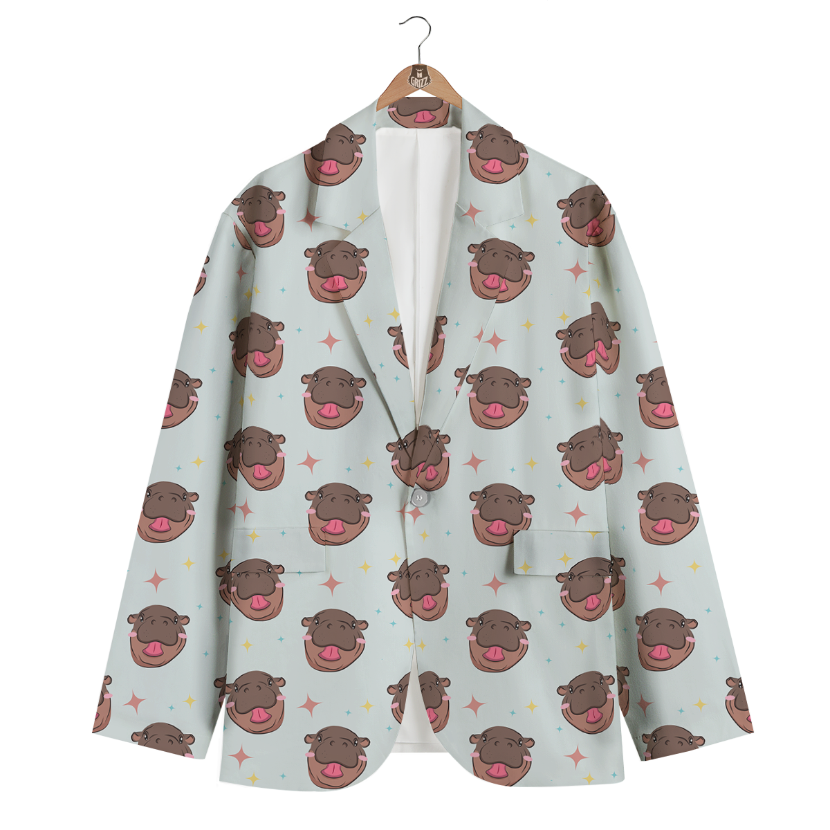 Moo Deng Hippo Smiling Men's Blazer-grizzshop