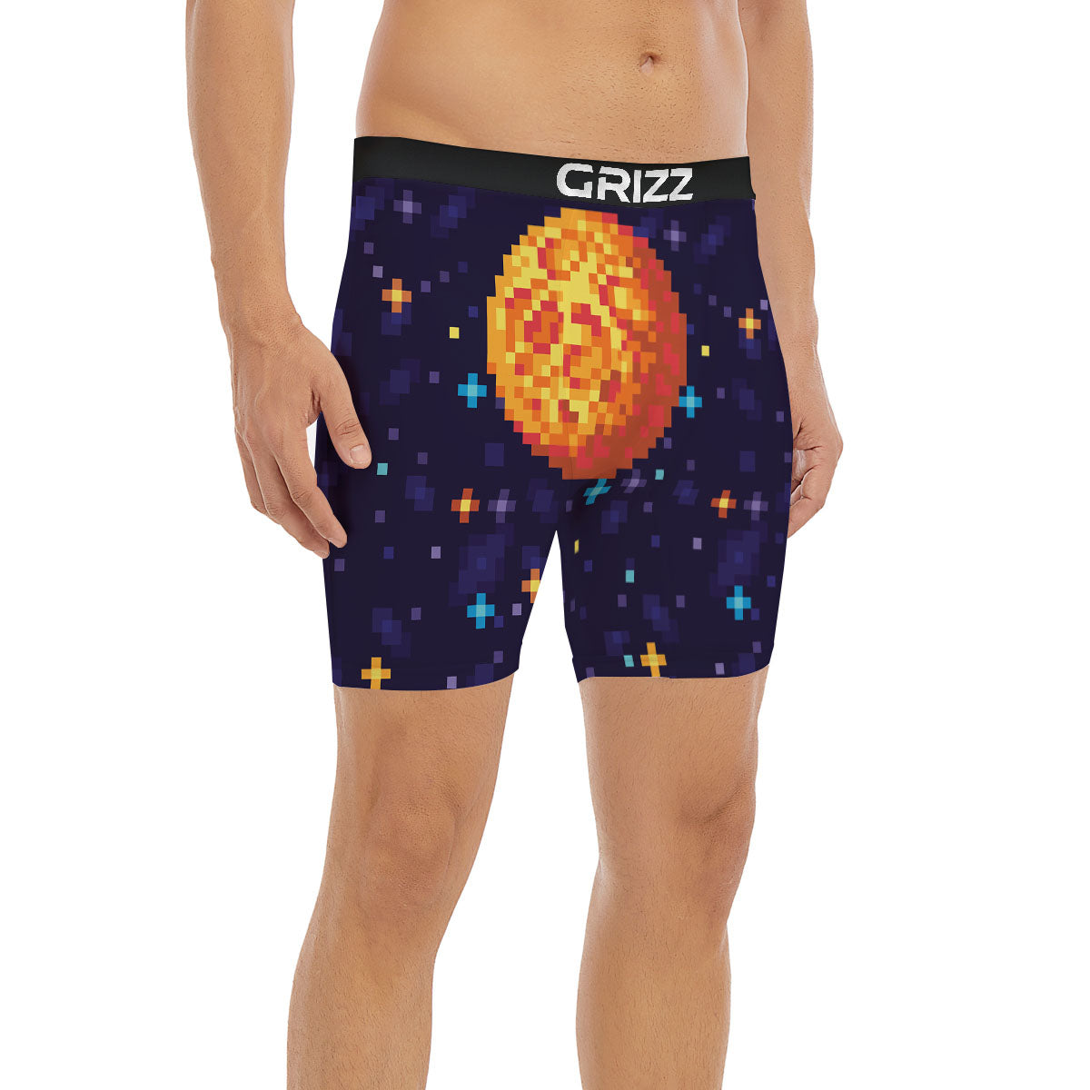 Moon 8-Bit Pixel Print Boxer Briefs-grizzshop
