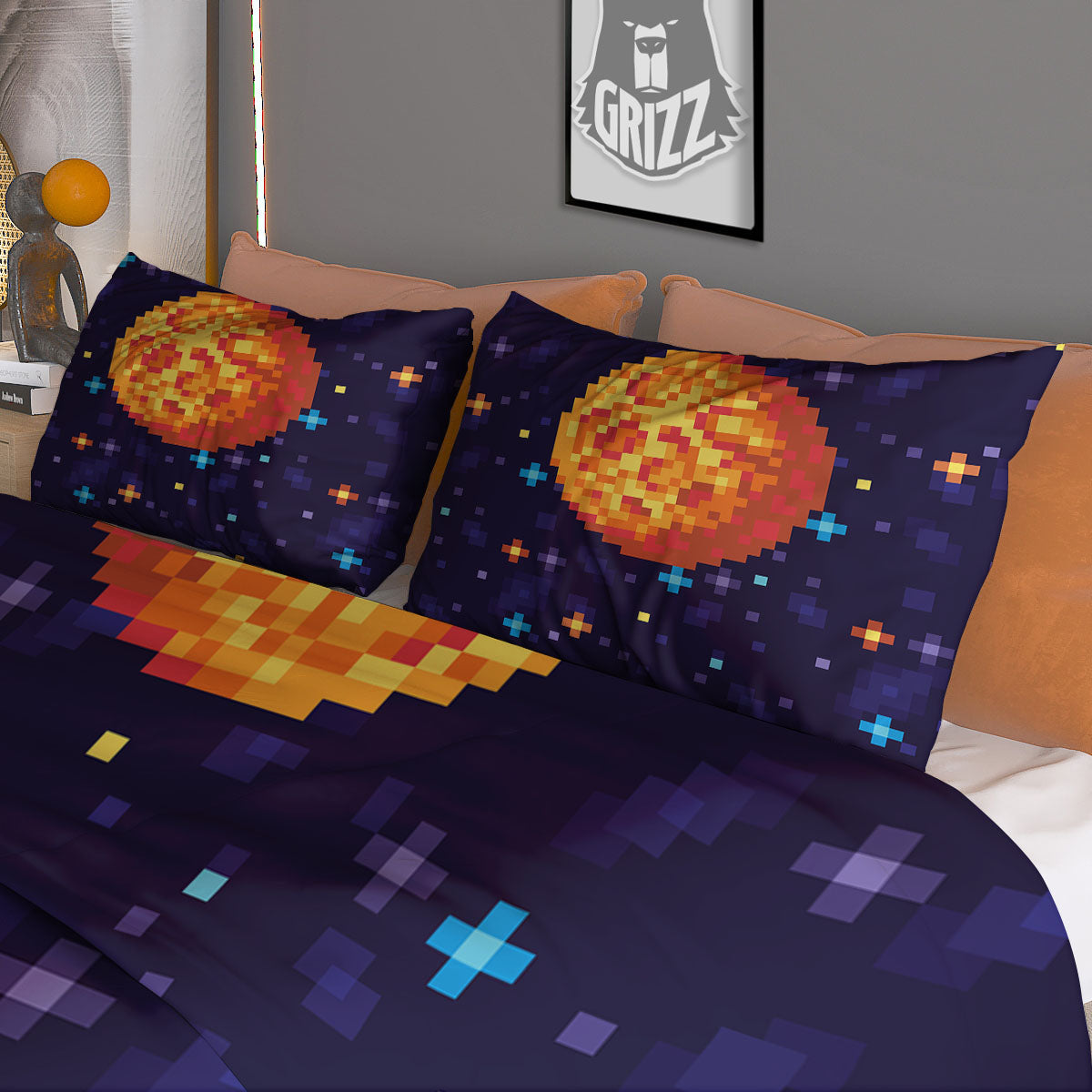 Moon 8-Bit Pixel Print Duvet Cover Bedding Set