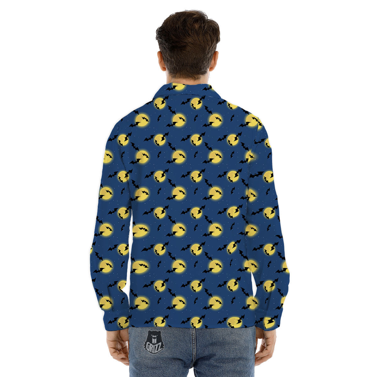 Moon And Bat Halloween Print Pattern Men's Dress Shirts-grizzshop