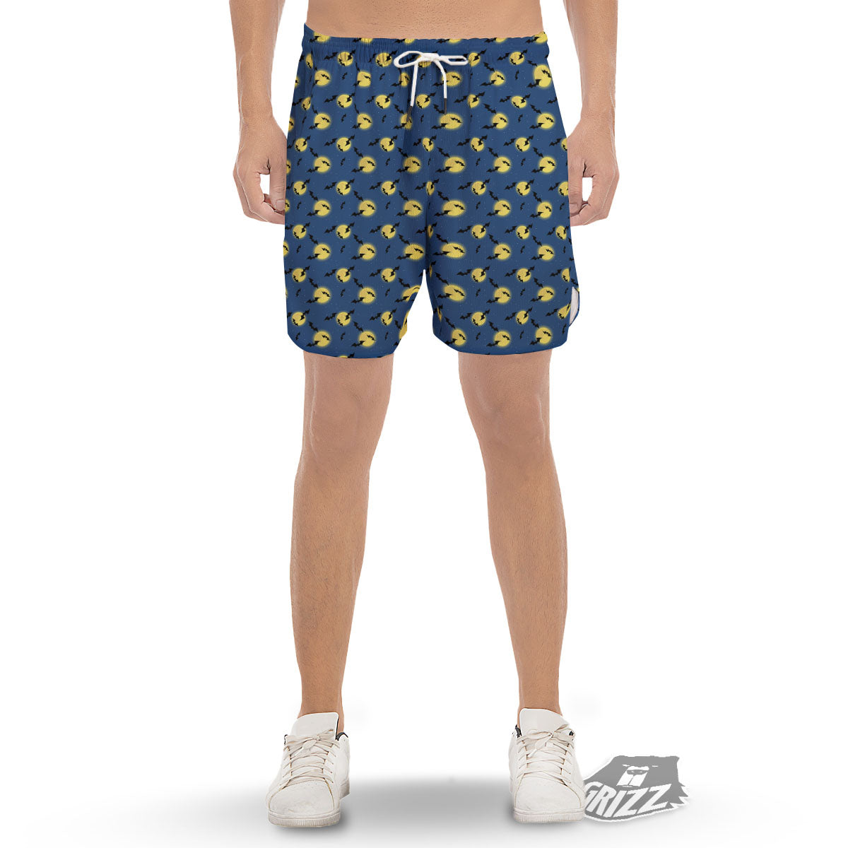Moon And Bat Halloween Print Pattern Men's Gym Shorts-grizzshop