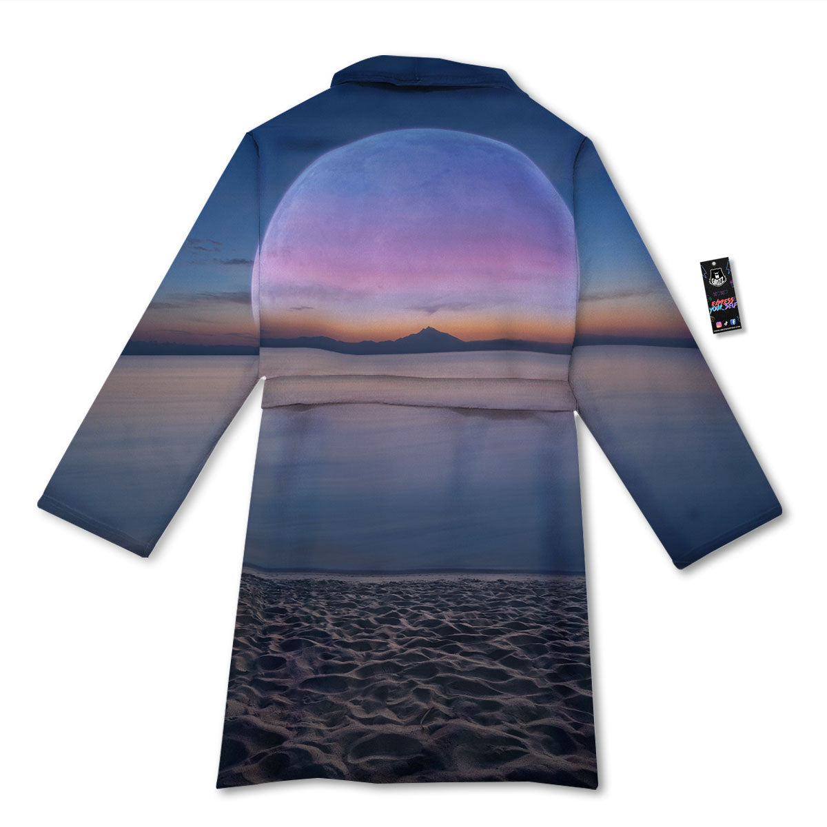 Moon And Beach Print Bathrobe-grizzshop