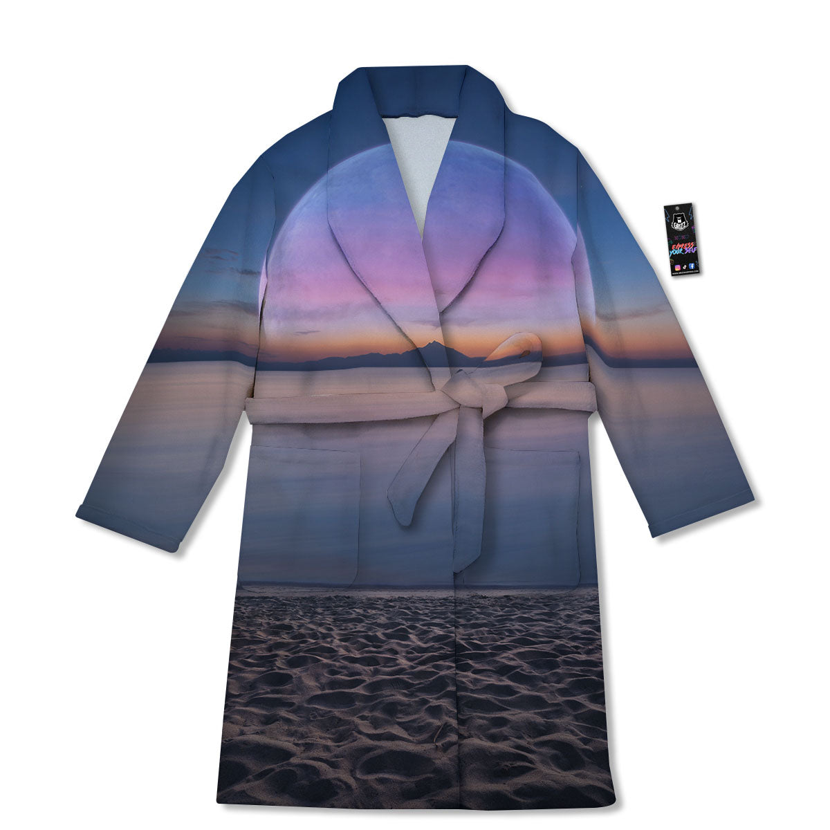Moon And Beach Print Bathrobe-grizzshop