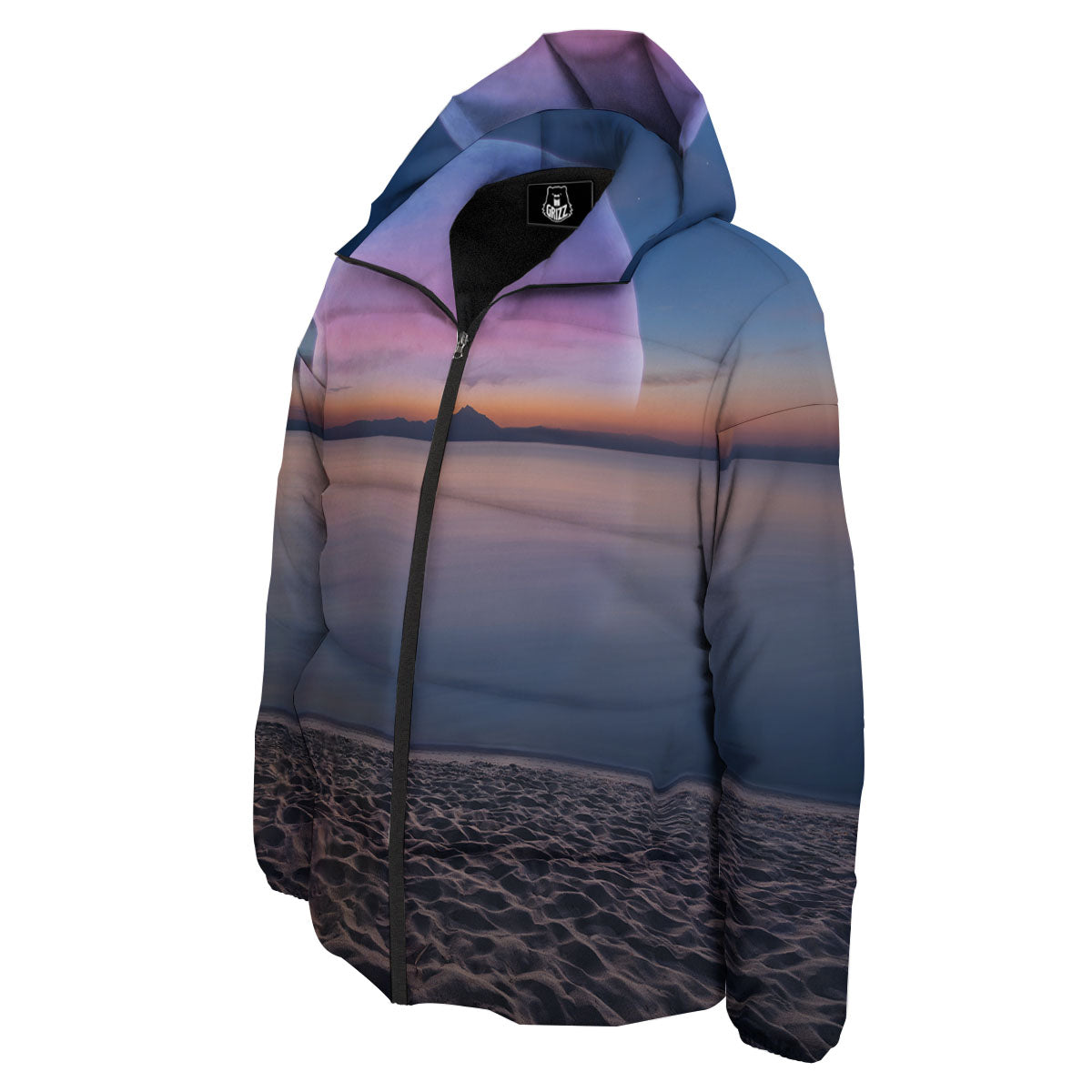 Moon And Beach Print Down Jacket-grizzshop