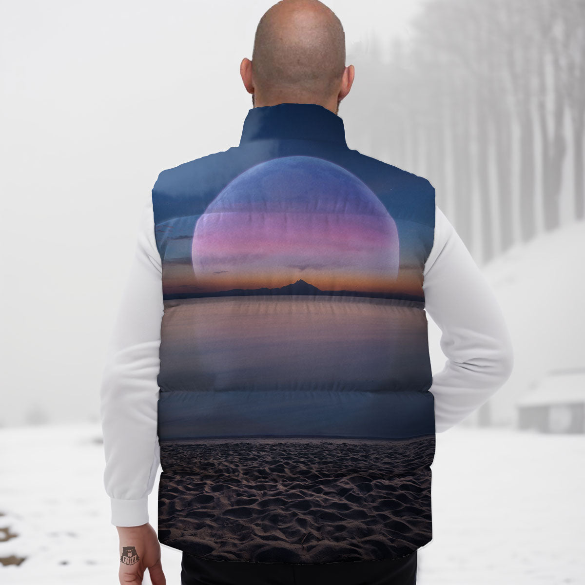 Moon And Beach Print Down Vest