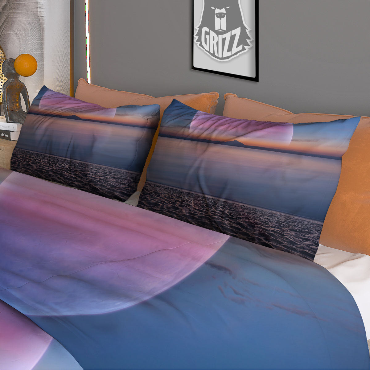 Moon And Beach Print Duvet Cover Bedding Set