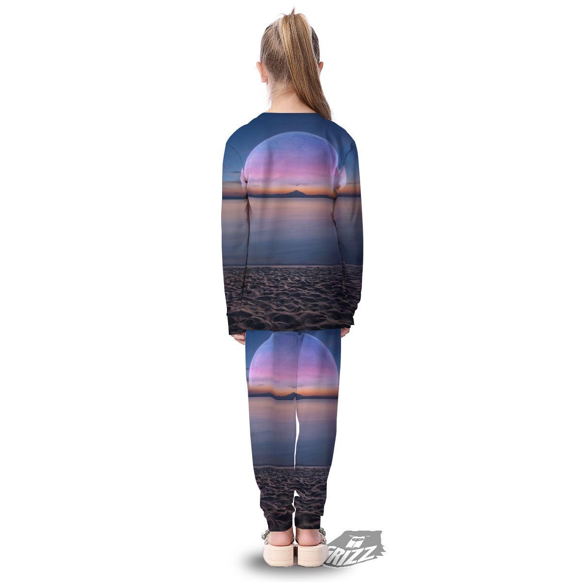 Moon And Beach Print Kid's Pajamas-grizzshop
