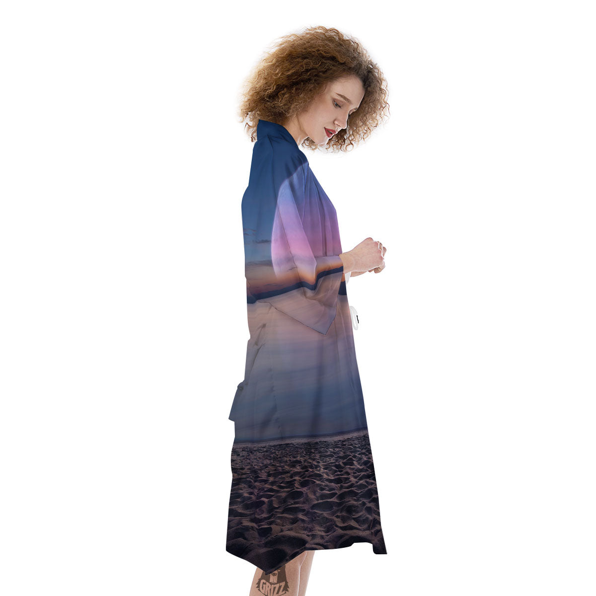 Moon And Beach Print Kimono-grizzshop