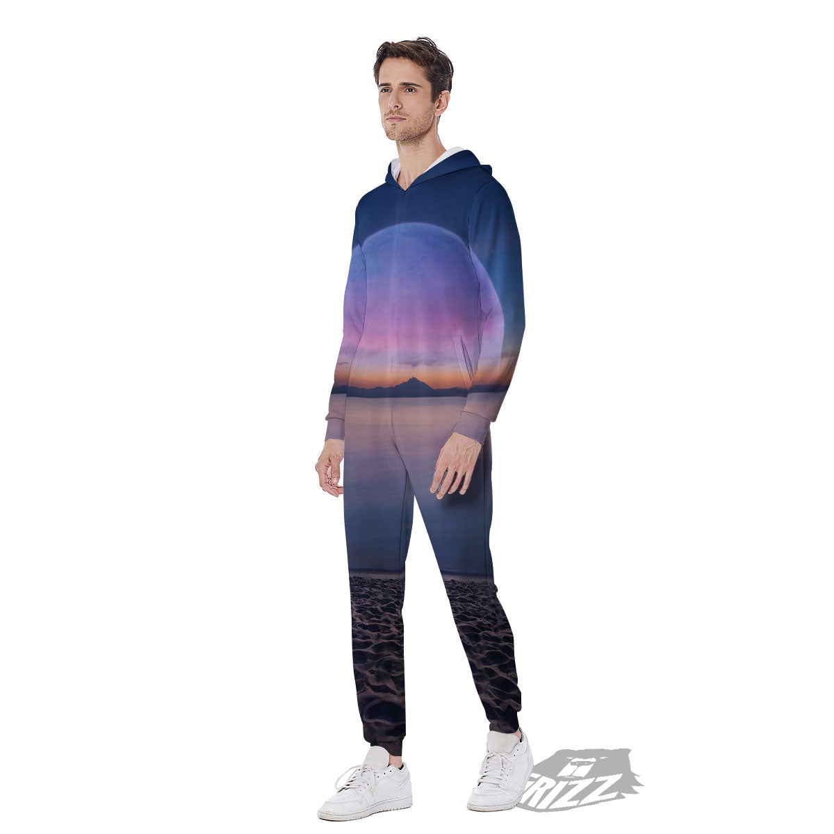 Moon And Beach Print Men's Jumpsuit-grizzshop