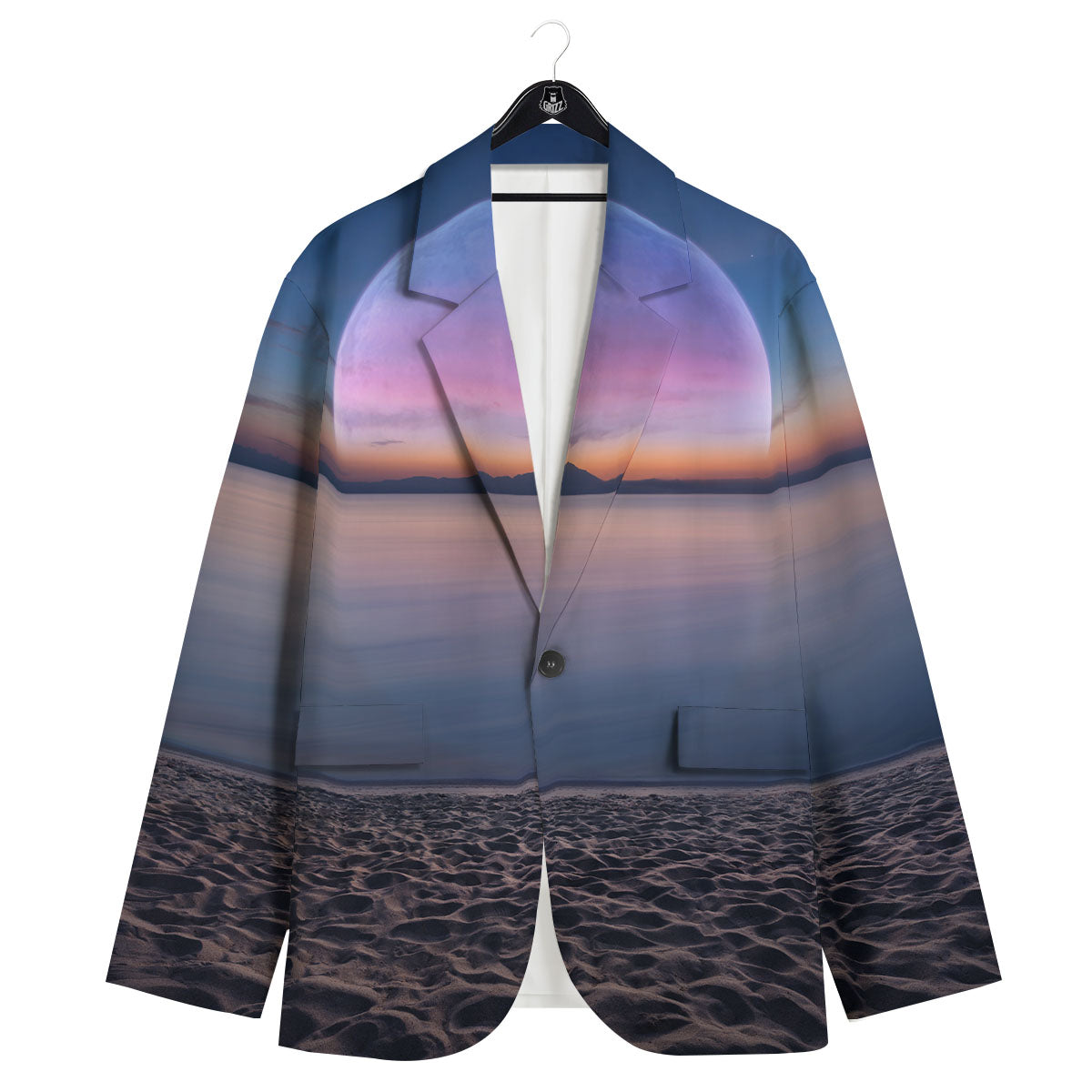 Moon And Beach Print Men's Sport Coat-grizzshop