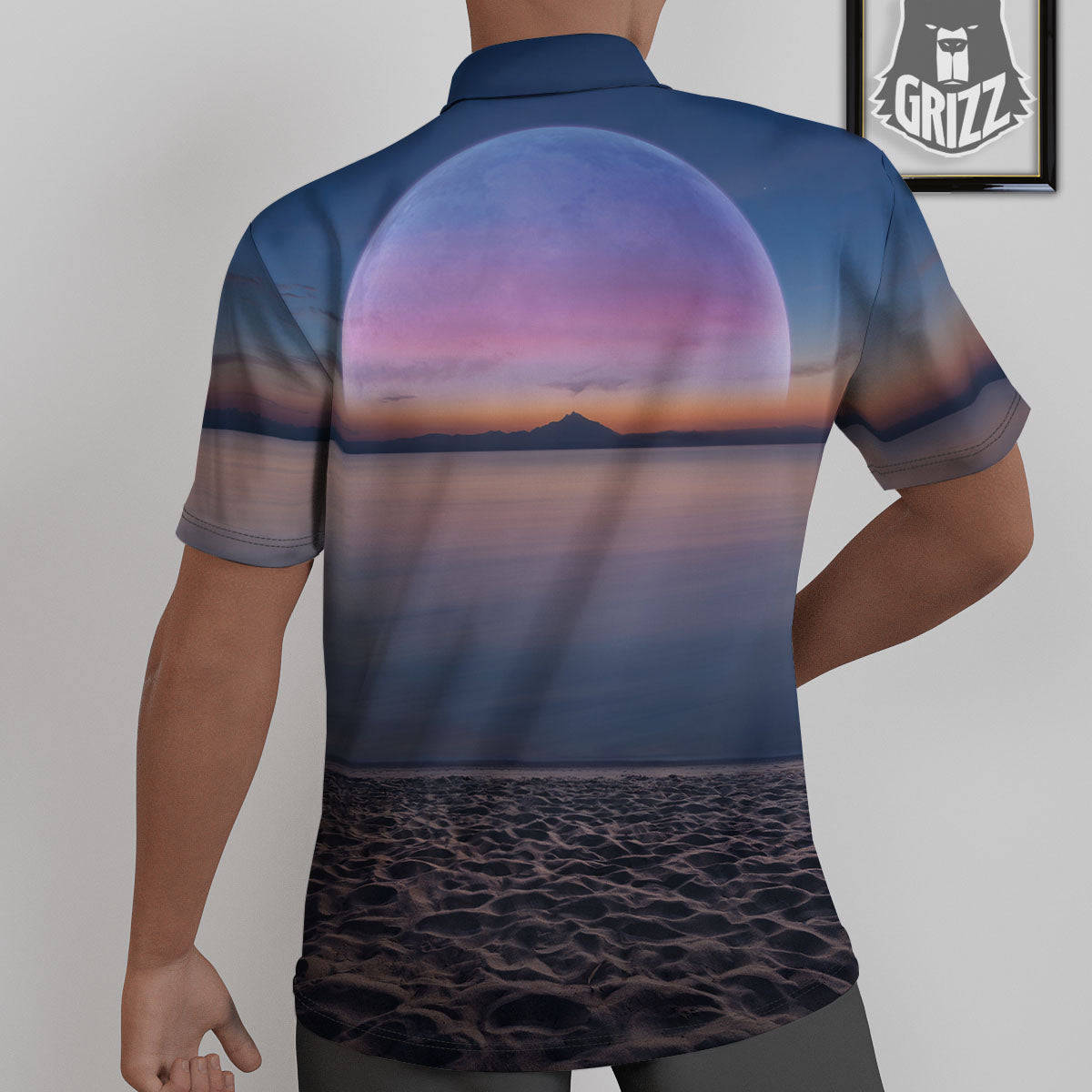Moon And Beach Print Untucked Shirts-grizzshop