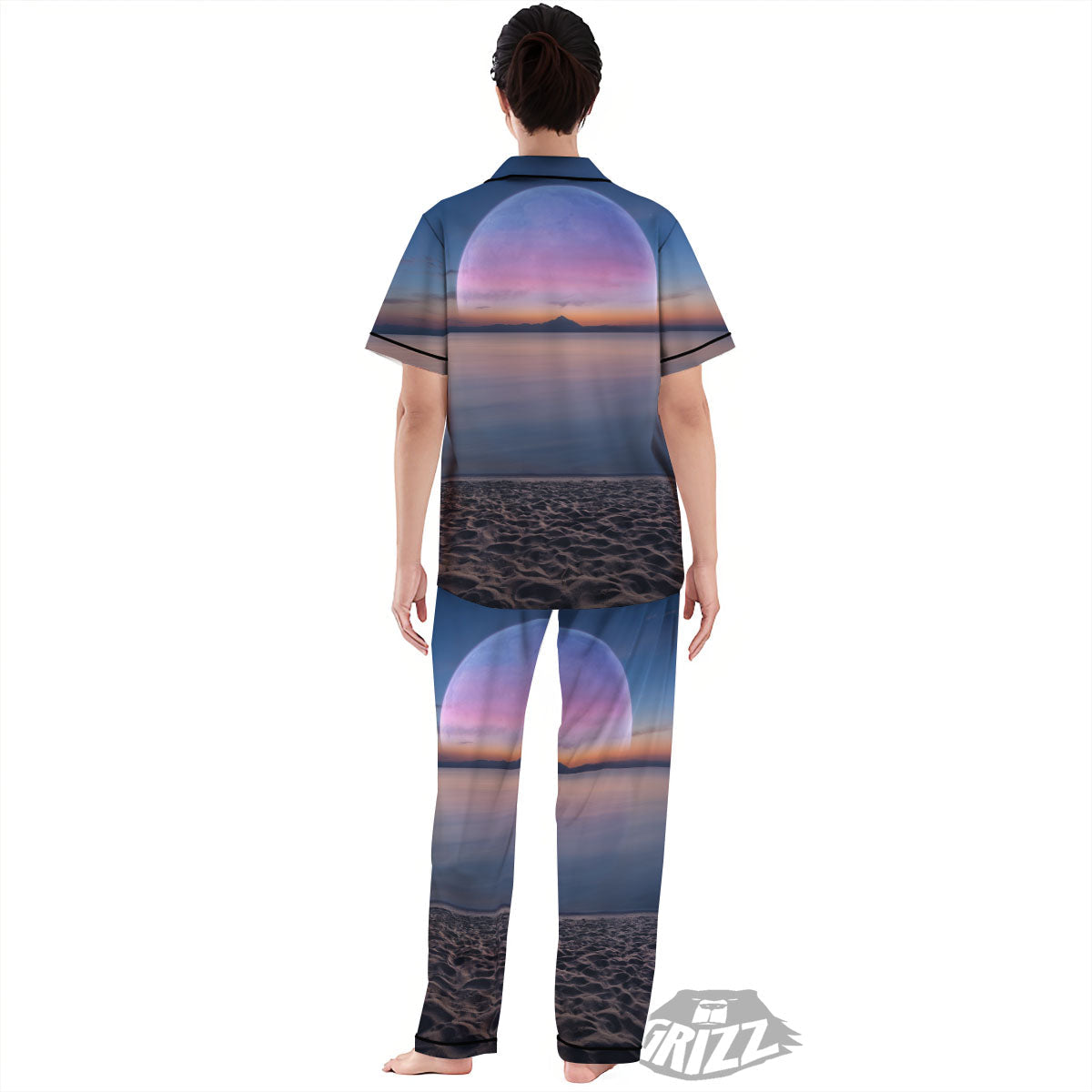 Moon And Beach Print Women's Pajamas Set-grizzshop