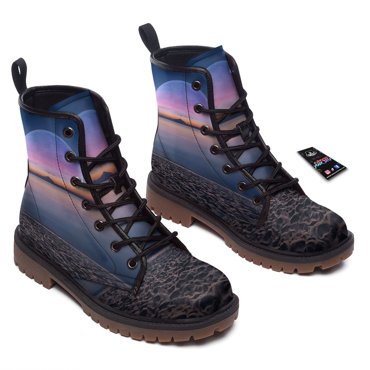 Moon And Beach Print Work Boots-grizzshop
