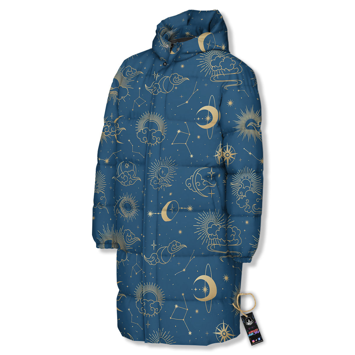Moon And Blue Sun Print Pattern Long Down Jacket-grizzshop