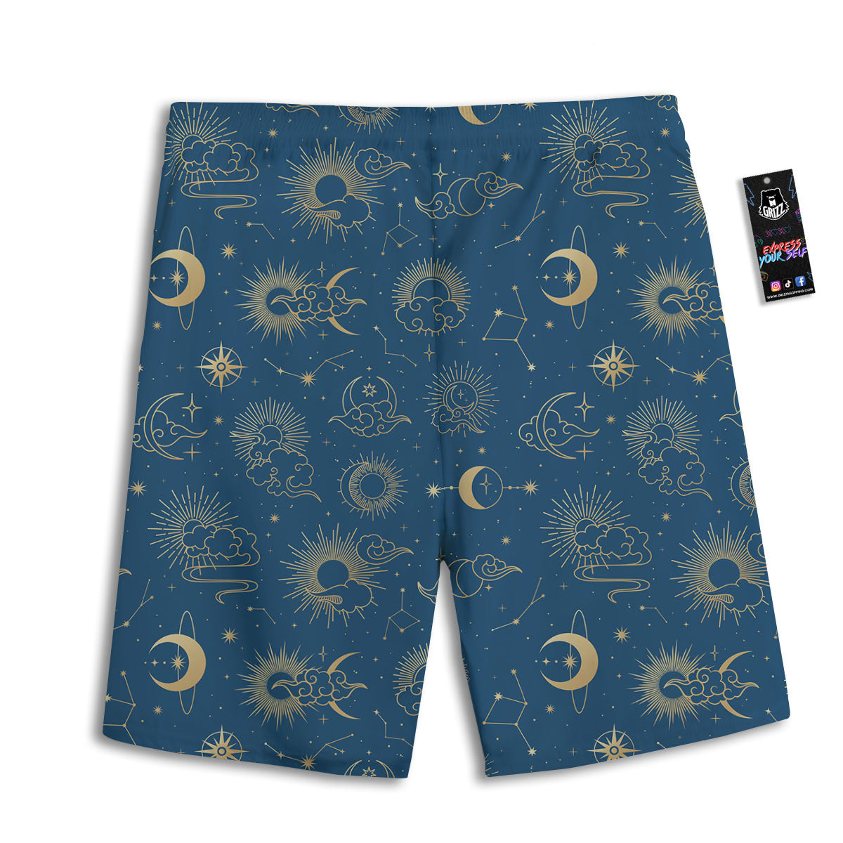 Moon And Blue Sun Print Pattern Men's Athletic Shorts