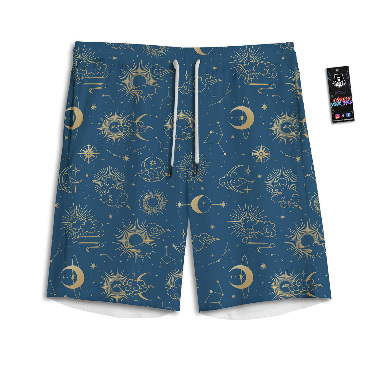 Moon And Blue Sun Print Pattern Men's Athletic Shorts