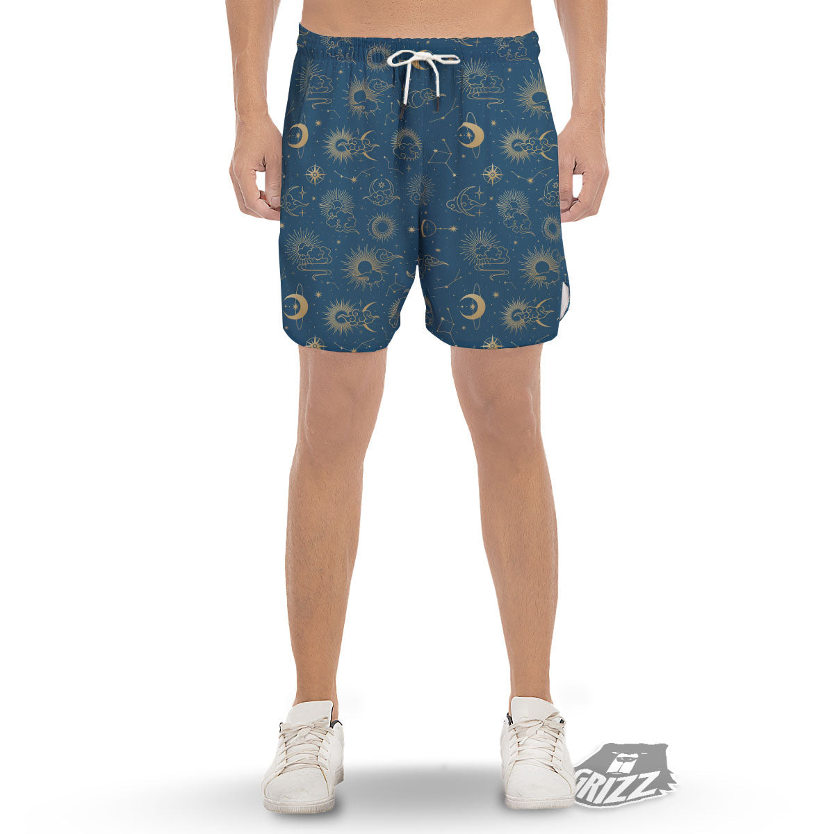 Moon And Blue Sun Print Pattern Men's Gym Shorts-grizzshop