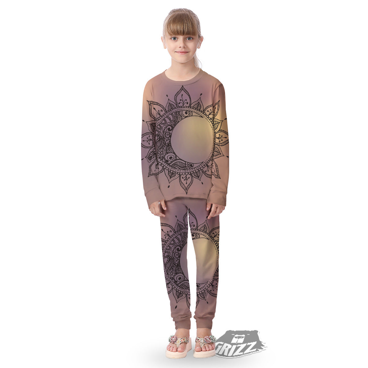 Moon And Bohemian Sun Print Kid's Pajamas-grizzshop