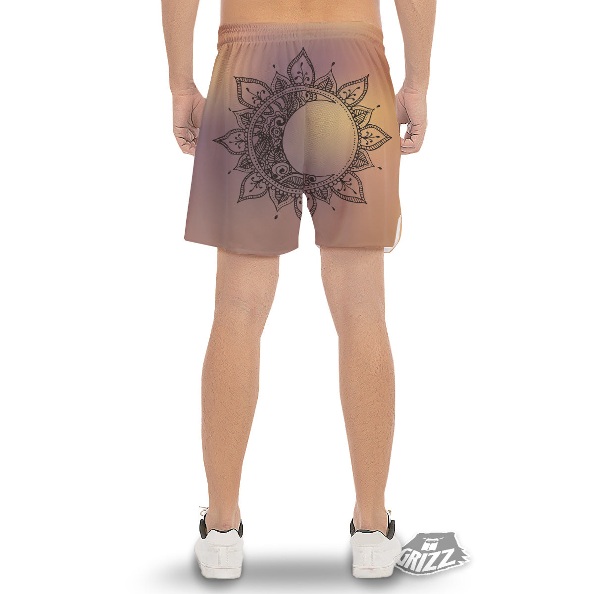 Moon And Bohemian Sun Print Men's Gym Shorts-grizzshop