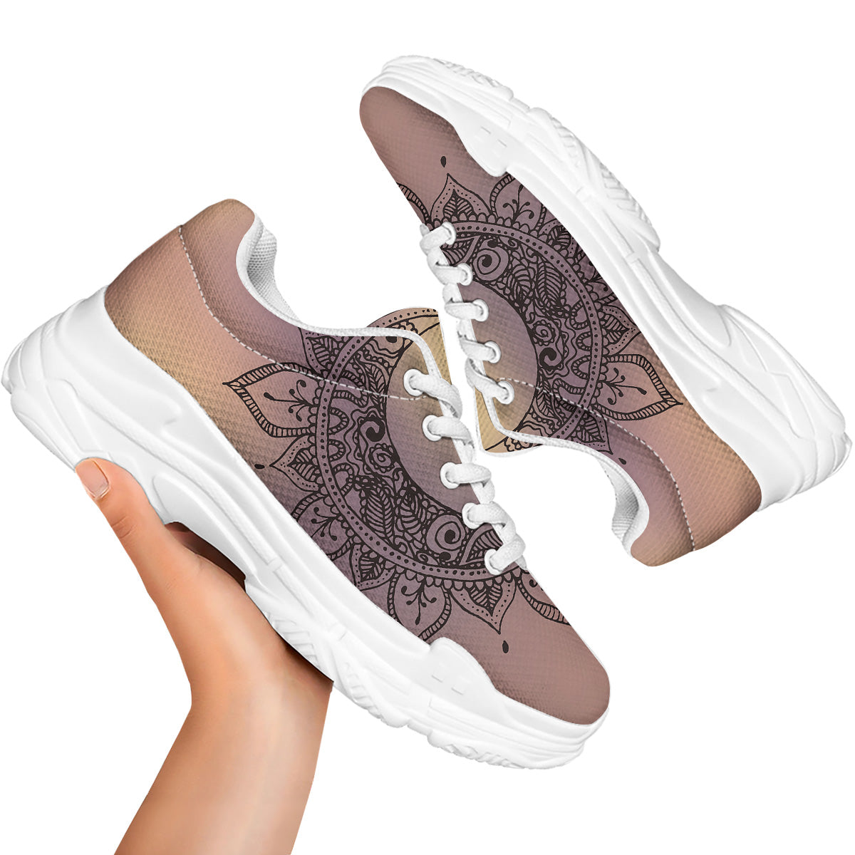 Moon And Bohemian Sun Print White Chunky Shoes-grizzshop