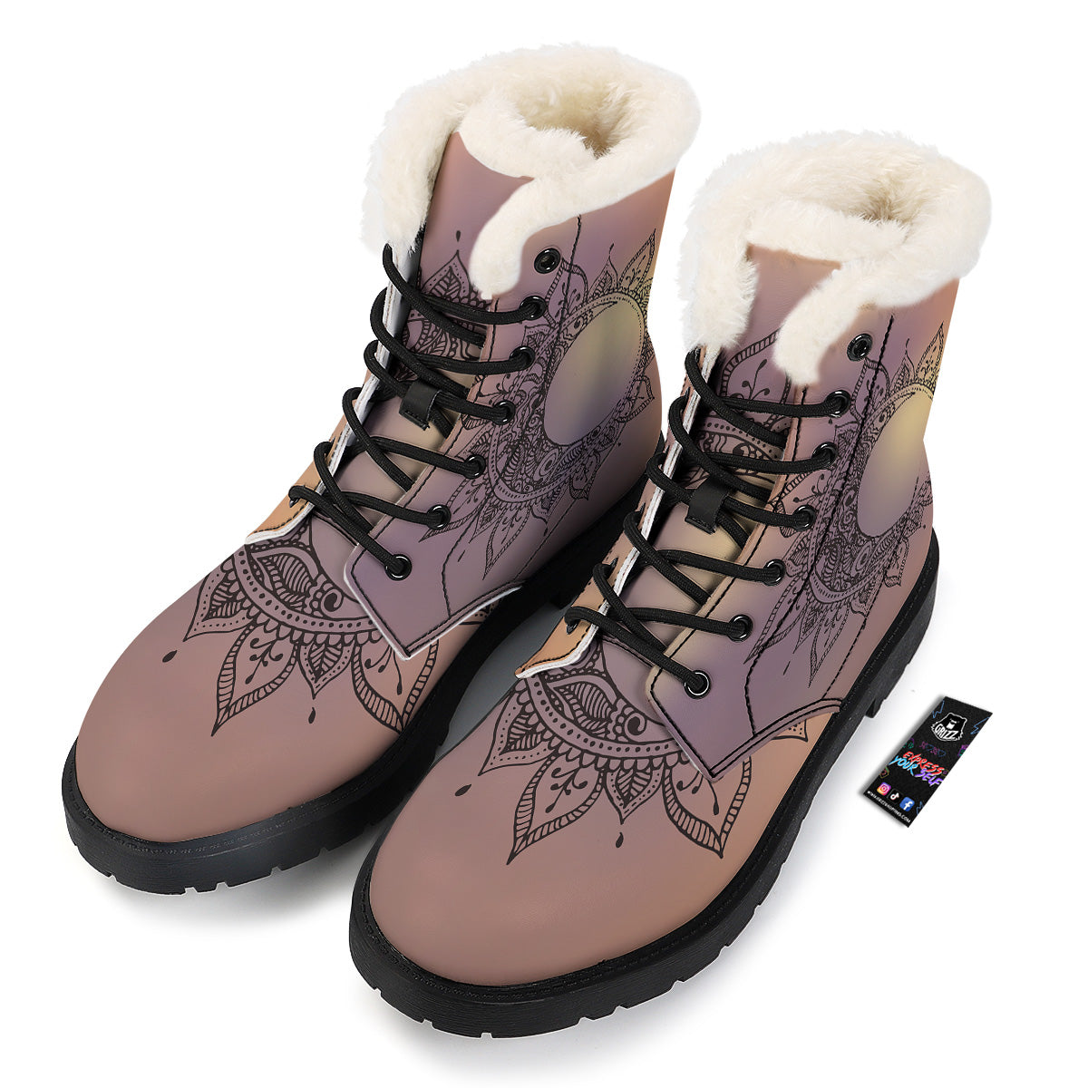 Moon And Bohemian Sun Print Winter Boots-grizzshop