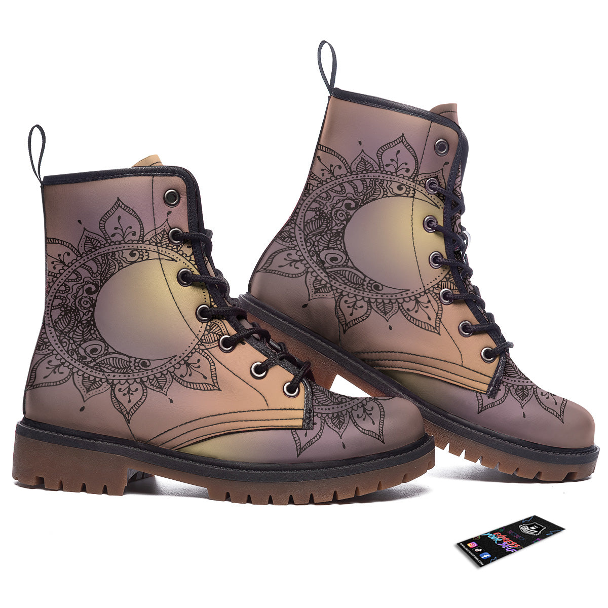 Moon And Bohemian Sun Print Work Boots-grizzshop