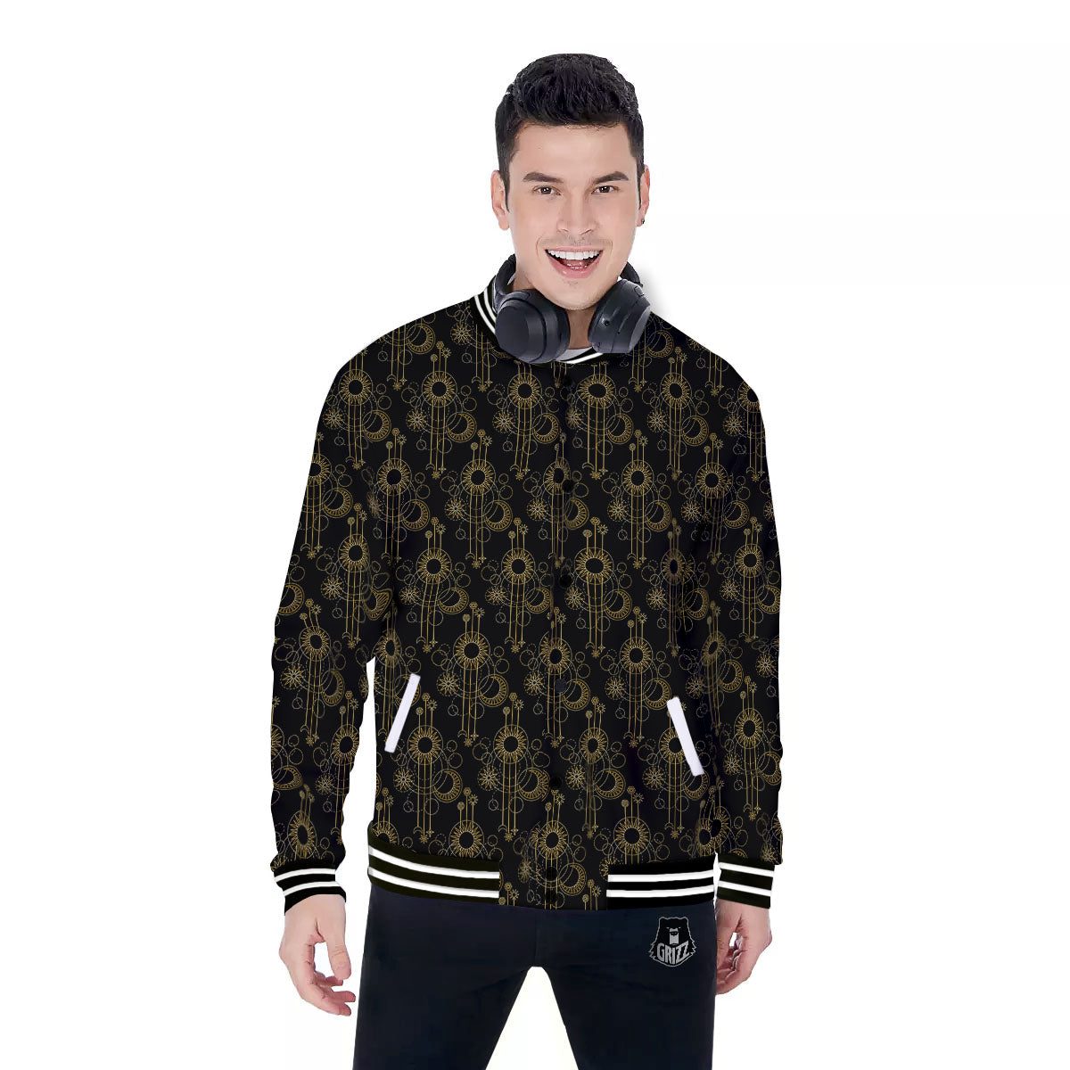 Moon And Boho Sun Print Pattern Baseball Jacket-grizzshop