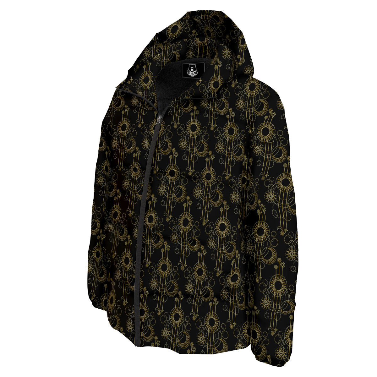 Moon And Boho Sun Print Pattern Down Jacket-grizzshop