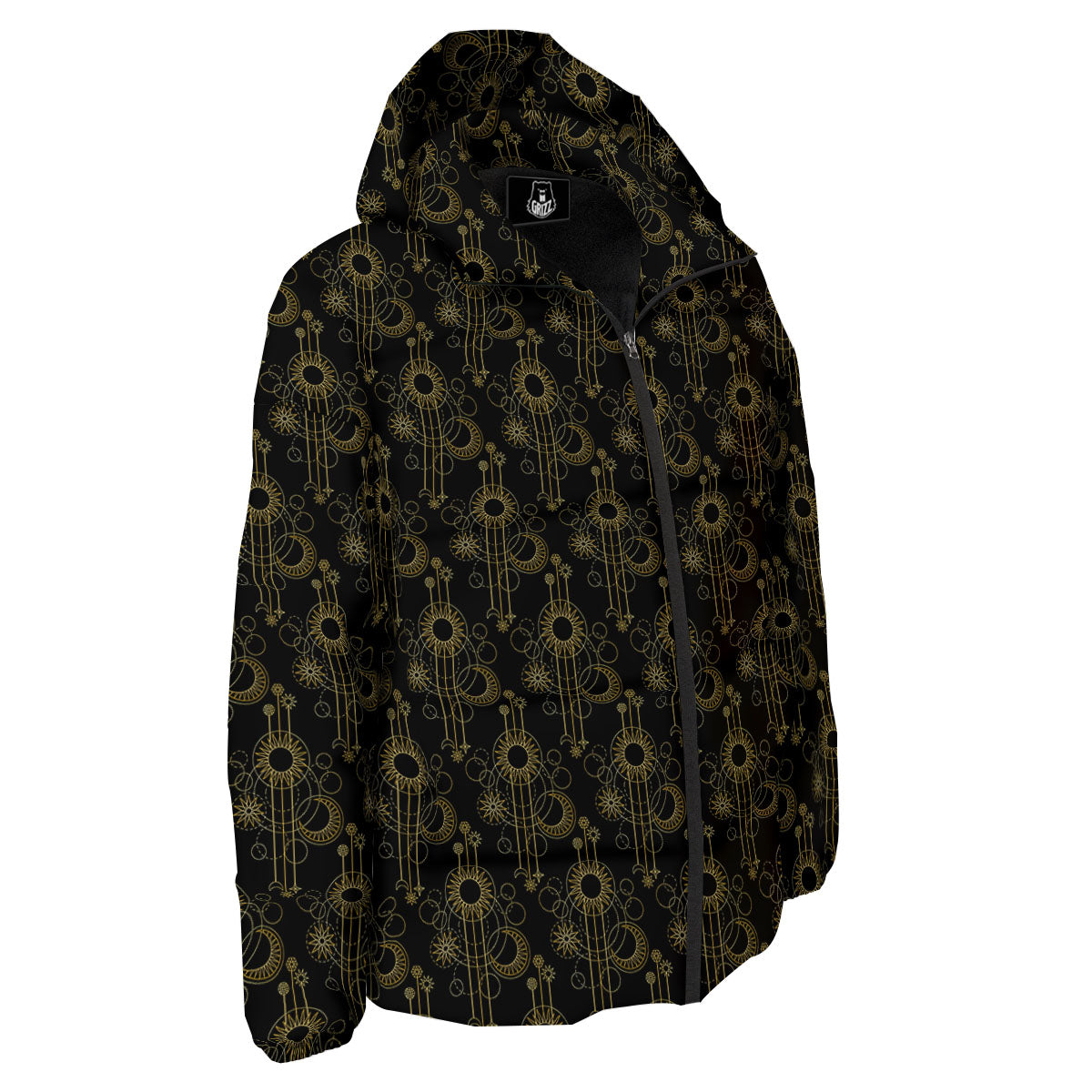 Moon And Boho Sun Print Pattern Down Jacket-grizzshop