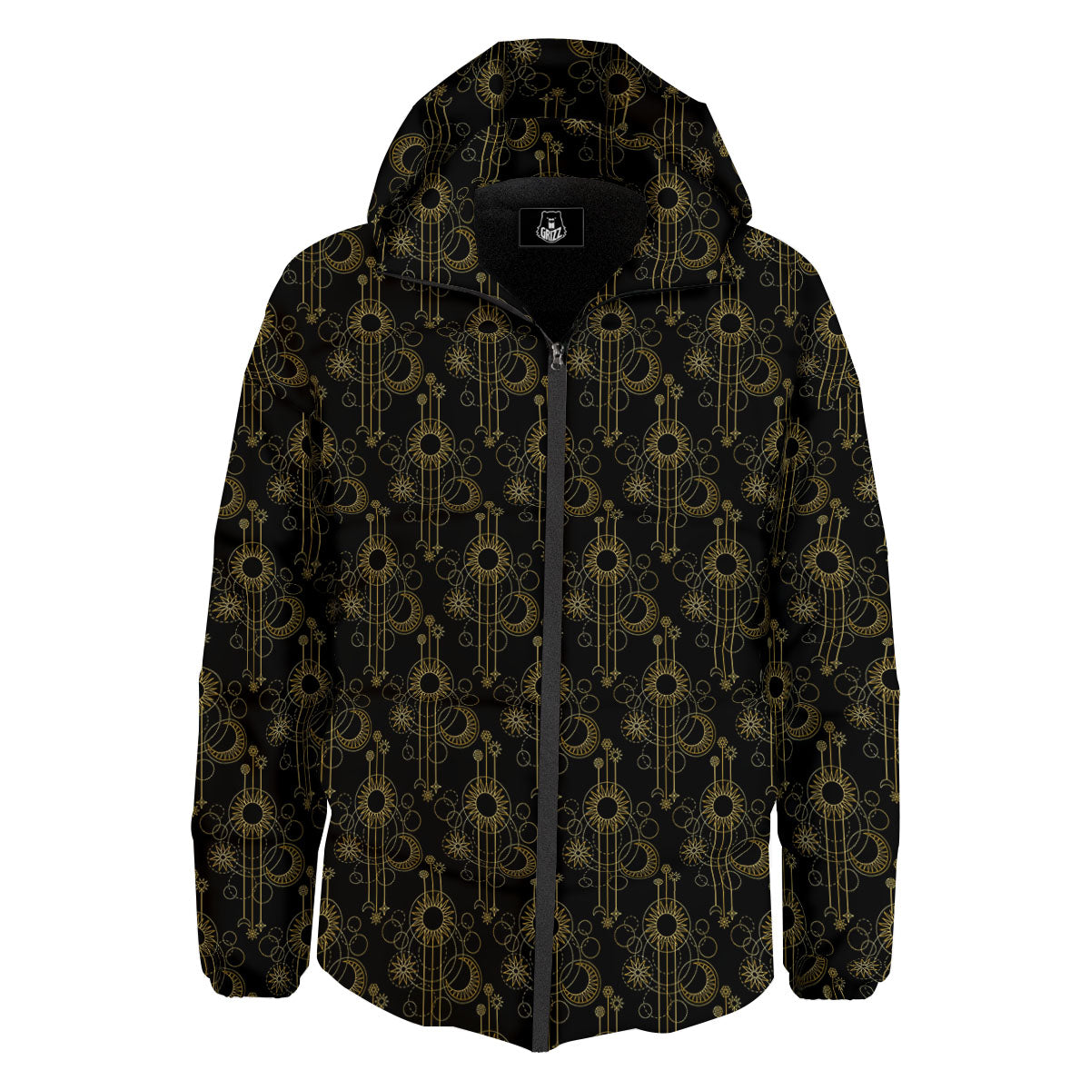 Moon And Boho Sun Print Pattern Down Jacket-grizzshop