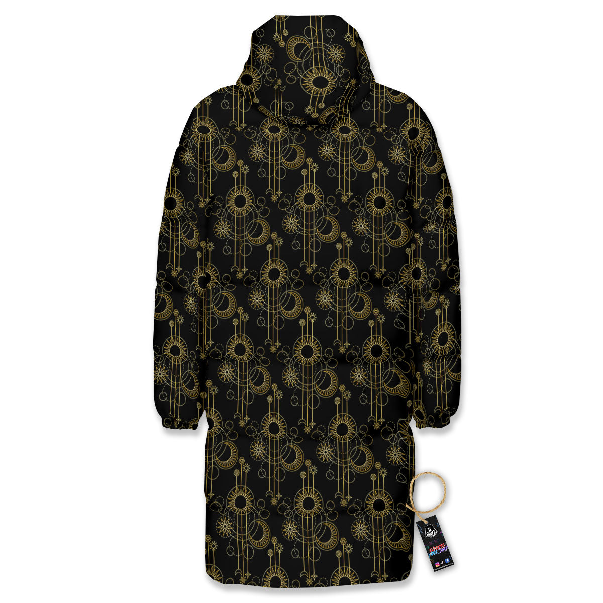 Moon And Boho Sun Print Pattern Long Down Jacket-grizzshop