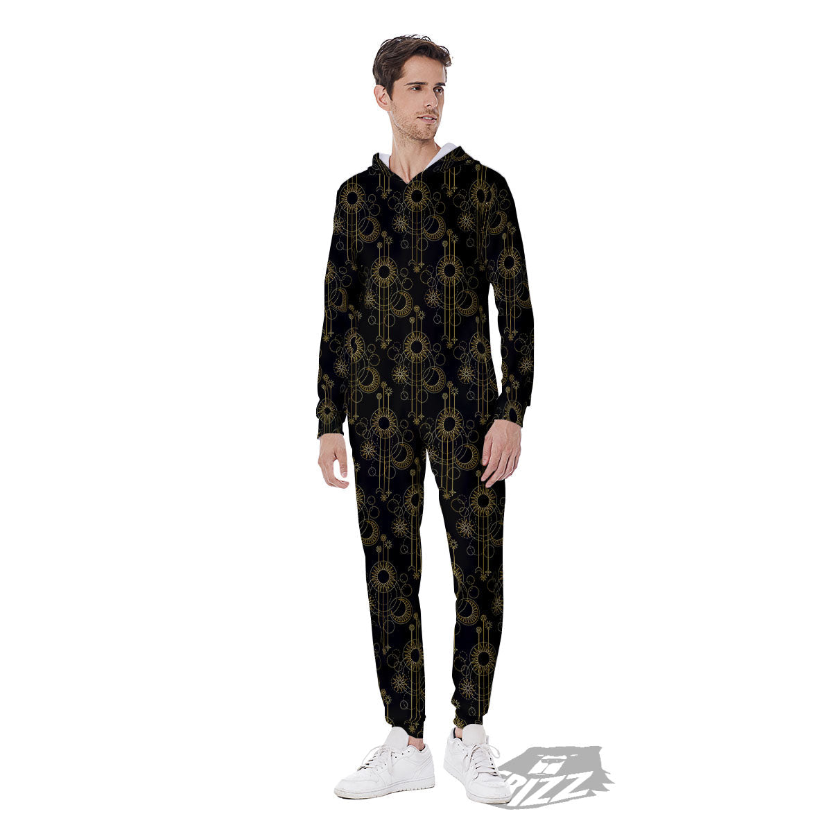 Moon And Boho Sun Print Pattern Men's Jumpsuit-grizzshop