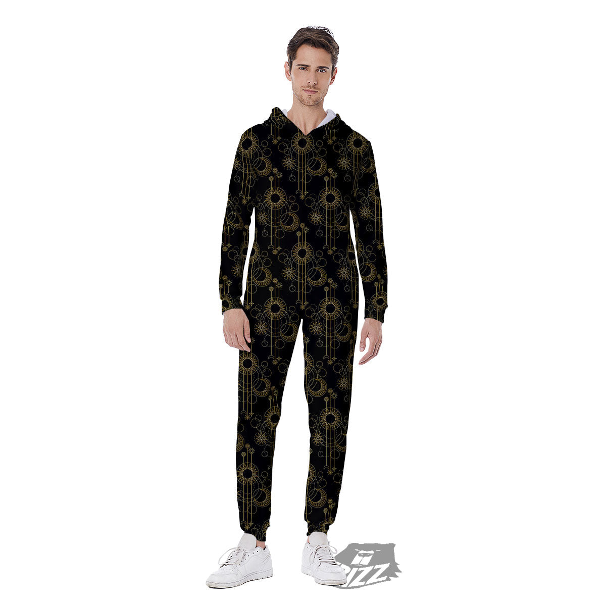 Moon And Boho Sun Print Pattern Men's Jumpsuit-grizzshop