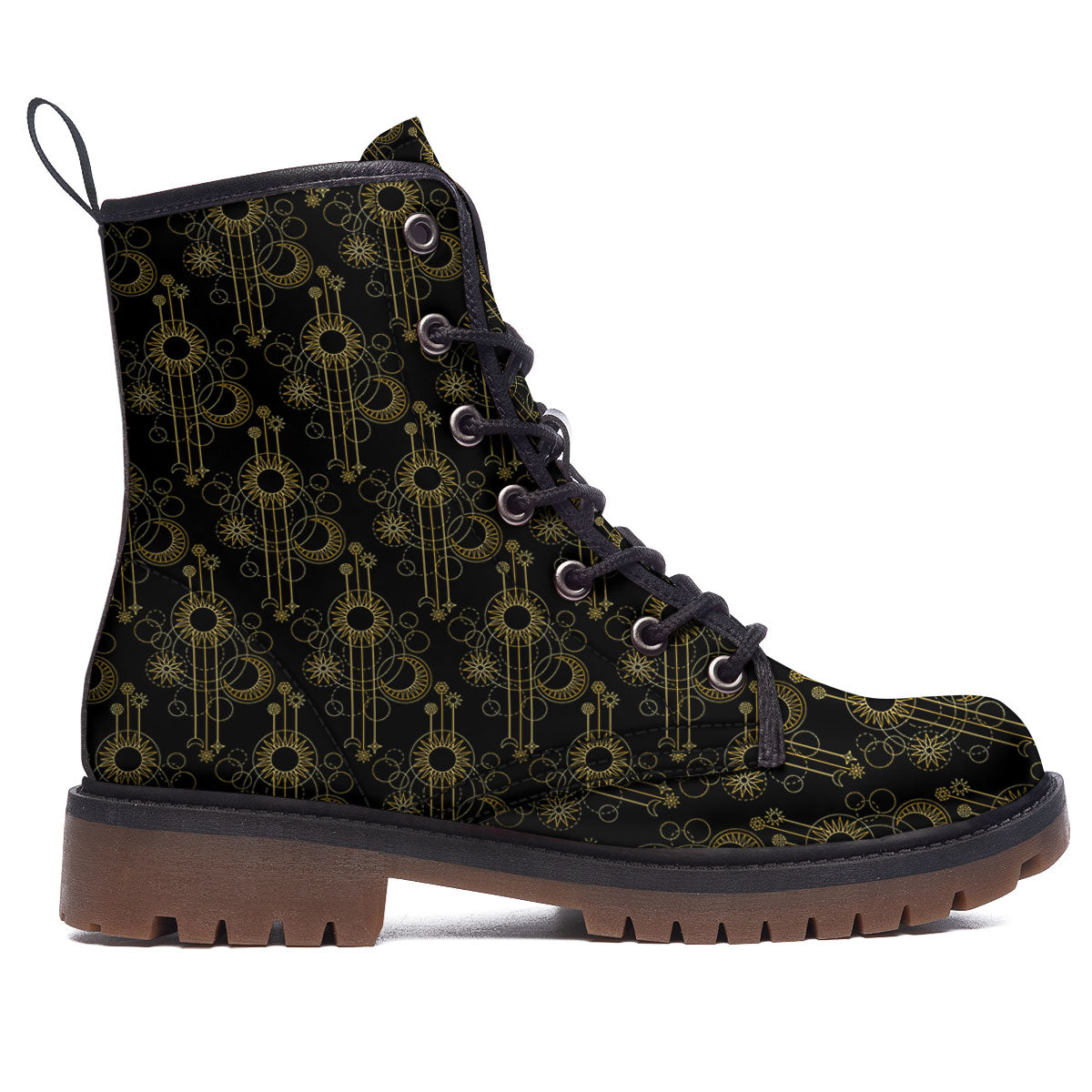 Moon And Boho Sun Print Pattern Work Boots-grizzshop