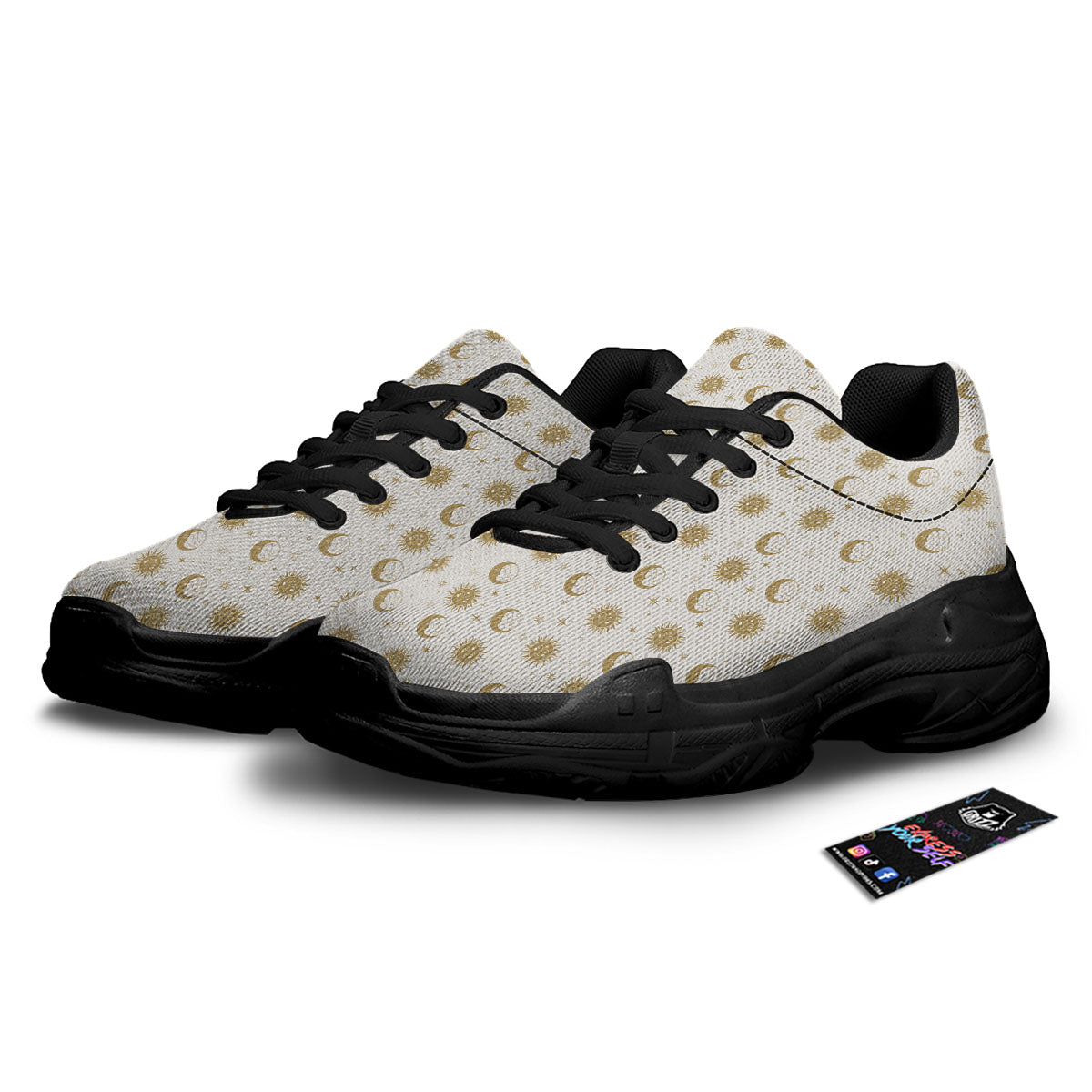 Moon And Gold Sun Print Pattern Black Chunky Shoes-grizzshop