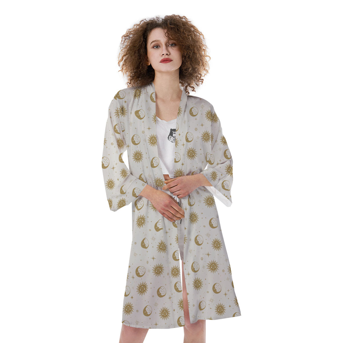 Moon And Gold Sun Print Pattern Kimono-grizzshop