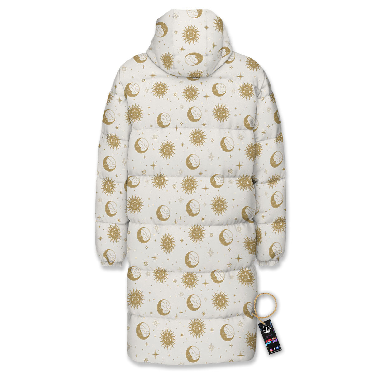 Moon And Gold Sun Print Pattern Long Down Jacket-grizzshop