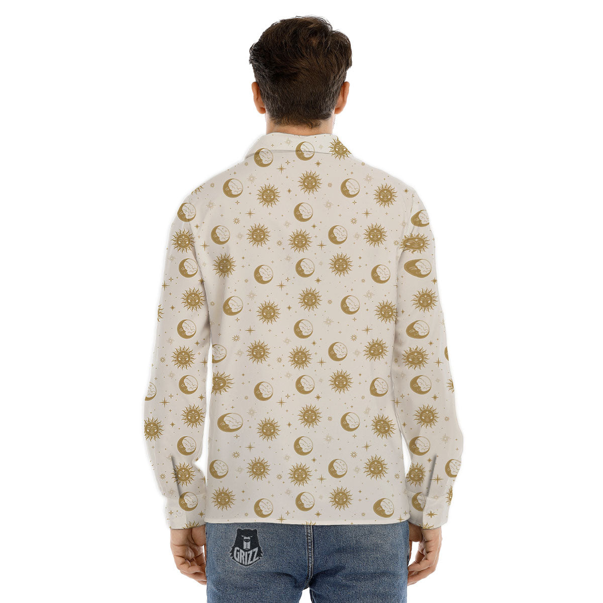 Moon And Gold Sun Print Pattern Men's Dress Shirts-grizzshop