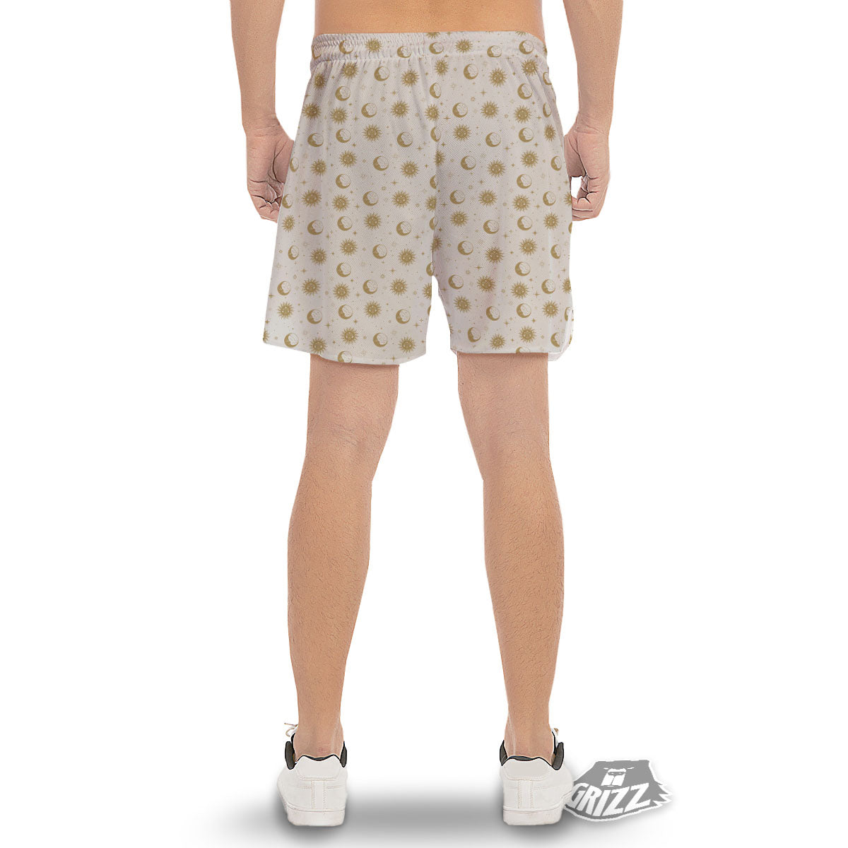 Moon And Gold Sun Print Pattern Men's Gym Shorts-grizzshop