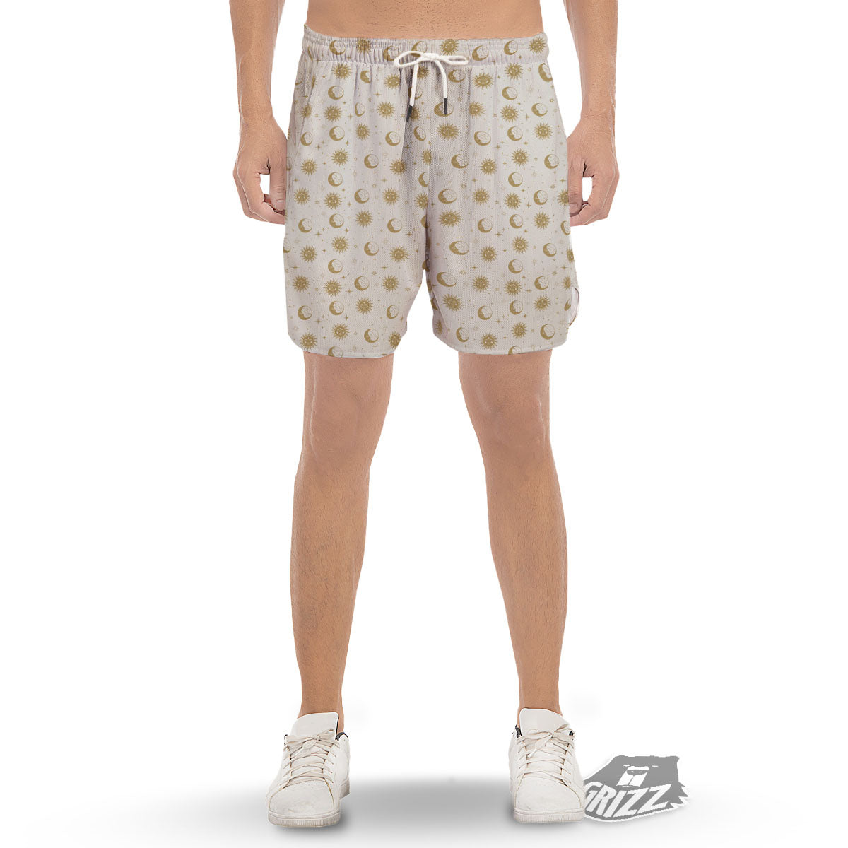 Moon And Gold Sun Print Pattern Men's Gym Shorts-grizzshop