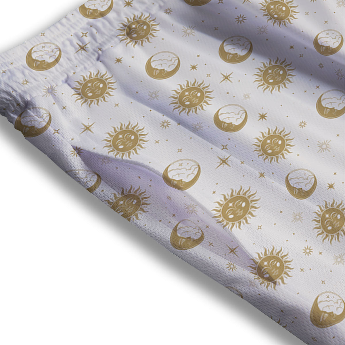 Moon And Gold Sun Print Pattern Mesh Shorts